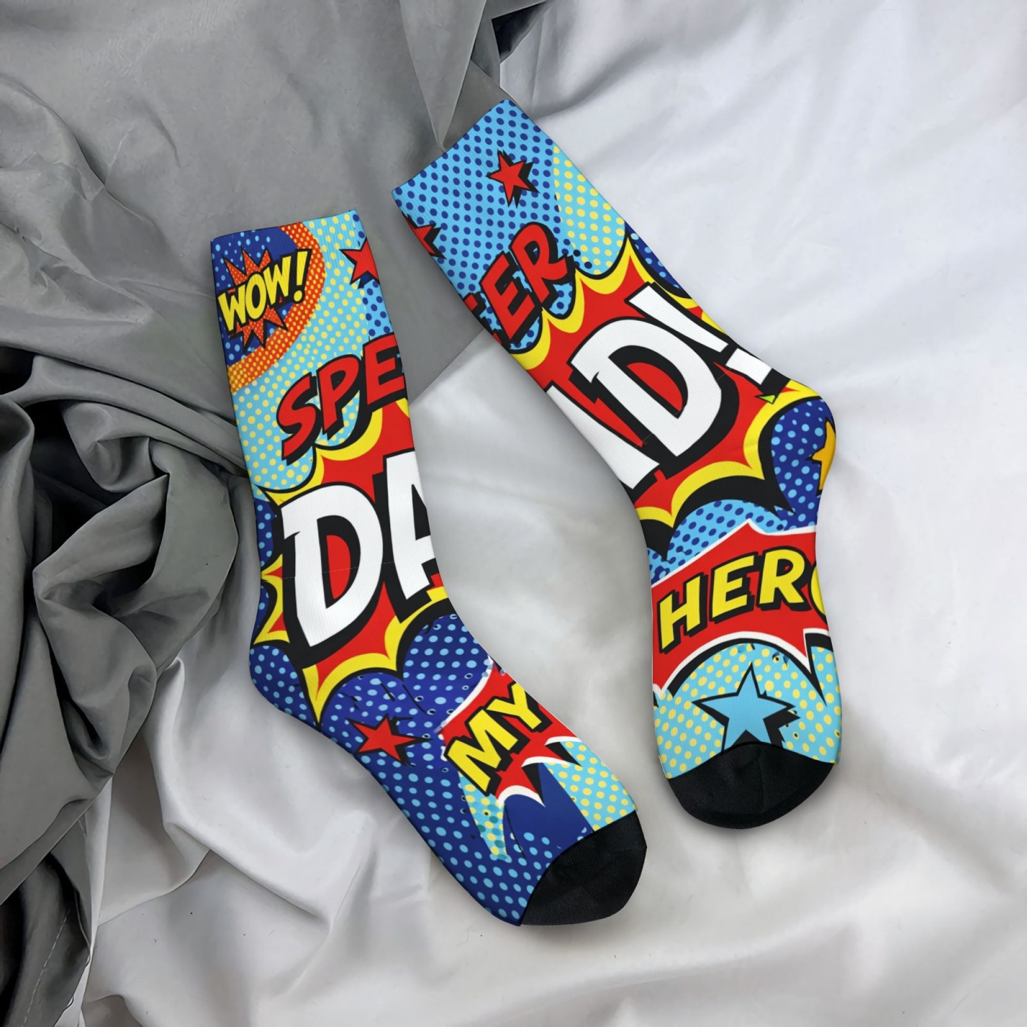 1 Pair Festive Novelty Printed Socks "Super Dad, My Hero" Poster Design Novelty Printed Socks for Home Outdoor Leisure