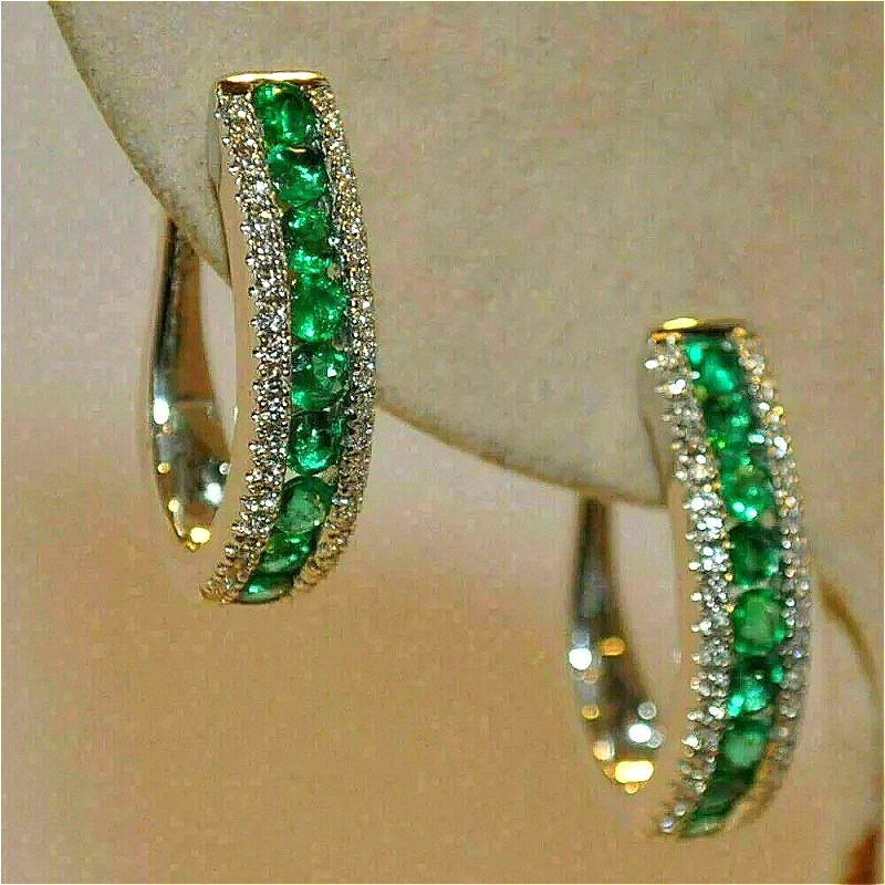 Vintage Style Women's Earrings, Gold Color Base, Inlaid with Green Teardrop Cubic Zirconia Exquisite Banquet Accessories