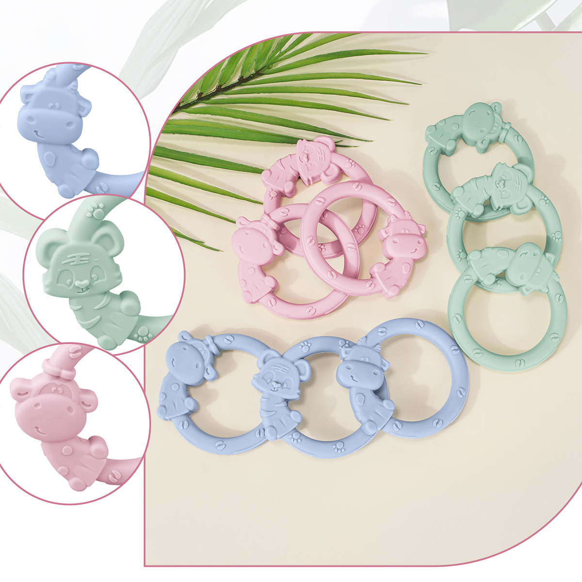 3Pcs Cute Animal Shape Silicone Shape Chew toy, lightweight,Soft Teether Necklace Toy Bracelet Accessories Baby Silicone Teether