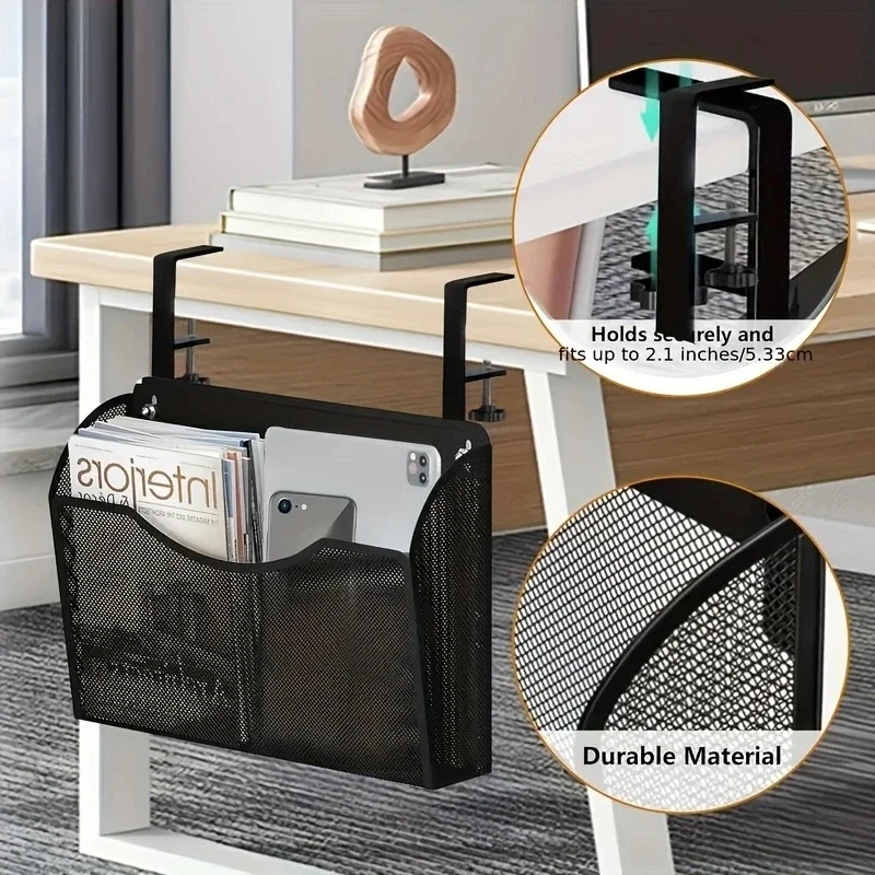 1/2PCS Clamp On Desk Drawer Non Punching Offic Table Storage Rack Classroom Student Adjustable Shelf Table Edge Hanging Basket
