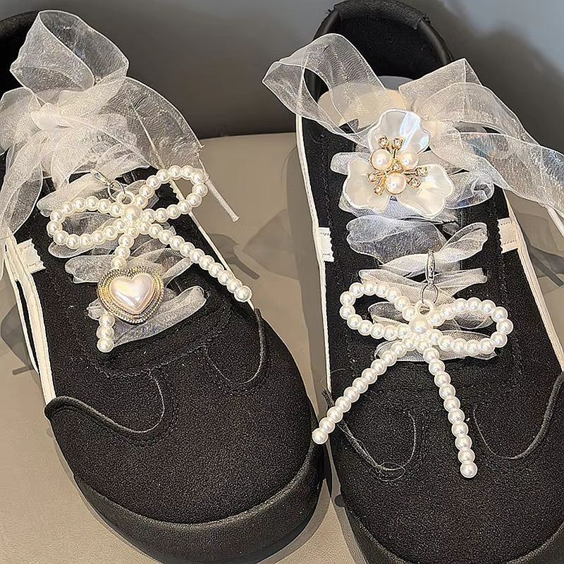 New Pearl Colorful Pearl Bow Shoe Laces Charms Set for Sneakers Flower Shoe Decorations Charm Dopamine DIY Shoes Accessories