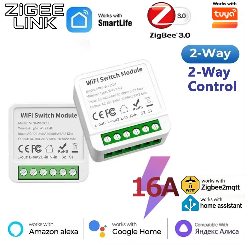 1/10PCS ZigBee 3.0 Smart Switch 16A 2-Way Control Module On / Off Breaker Wireless Remote Voice Control for Tuya Alexa