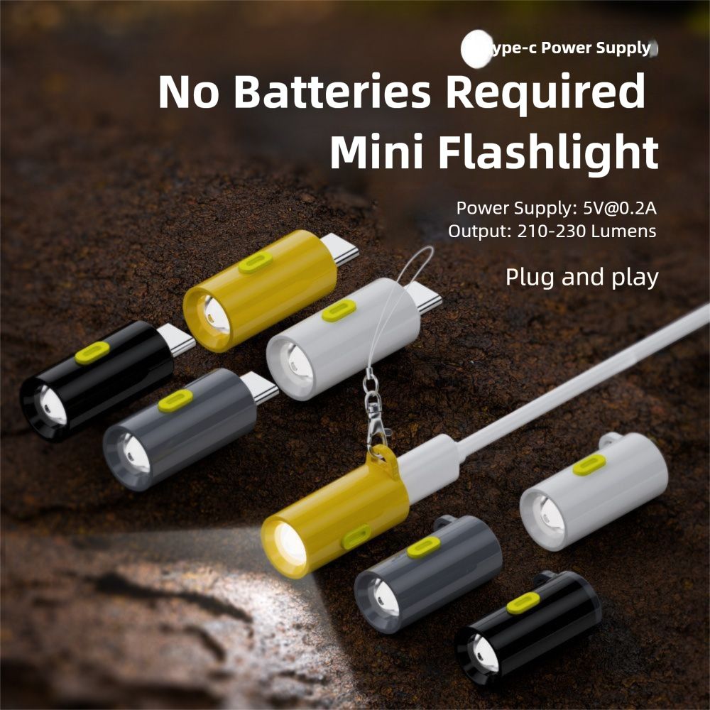 230 High Lumens Type-C Mini Flashlight Portable with Lanyard USB C Emergency Lamp Plug and Play Keychain Flashlights