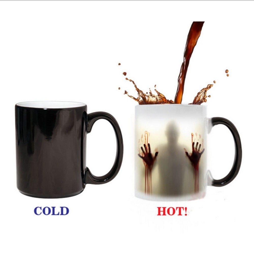 Halloween Coffee Cup350ml Color Changing Zombie Ceramic Mug Horror Mug with Handle Novelty Gift for Mom Dad and Friends Reusable