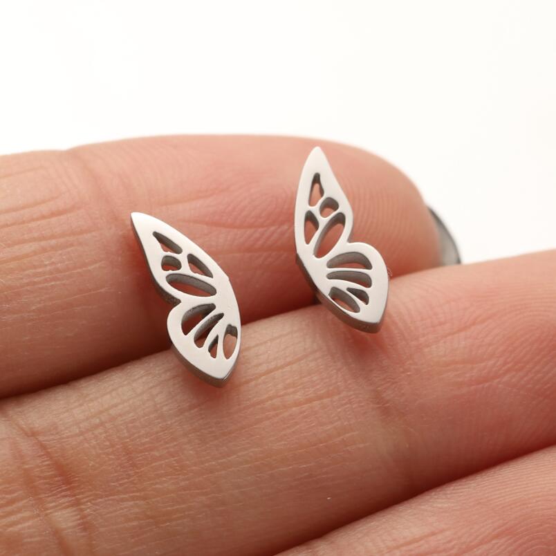 1 Pair Dainty Simple Gold Plated Butterfly Wing Stud Earrings Fashion Jewelry Tiny Butterfly Studs Earring