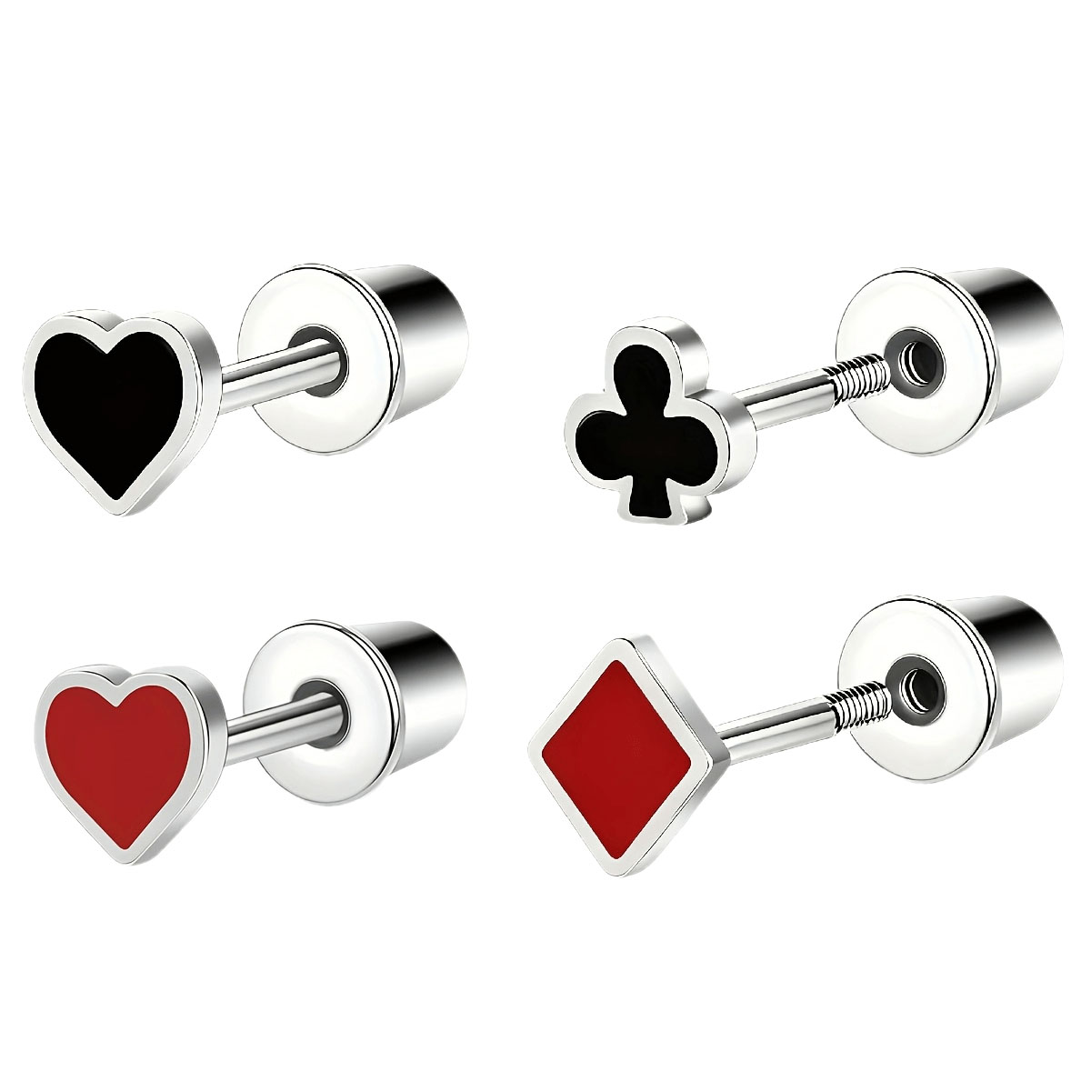 1PC 20G Stainless Steel Poker Stud Earrings - Diamond & Club for Conch, Helix, Cartilage & Lobe