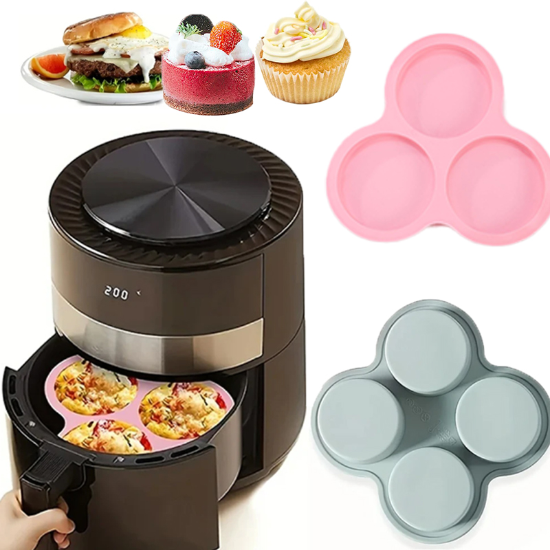 Cavity Air Fryer Egg Mold Silicone Mold for Air Fryer Round Shape Cupcake Nonstick Silicone Muffin Hamburger Pan DIY Cooking