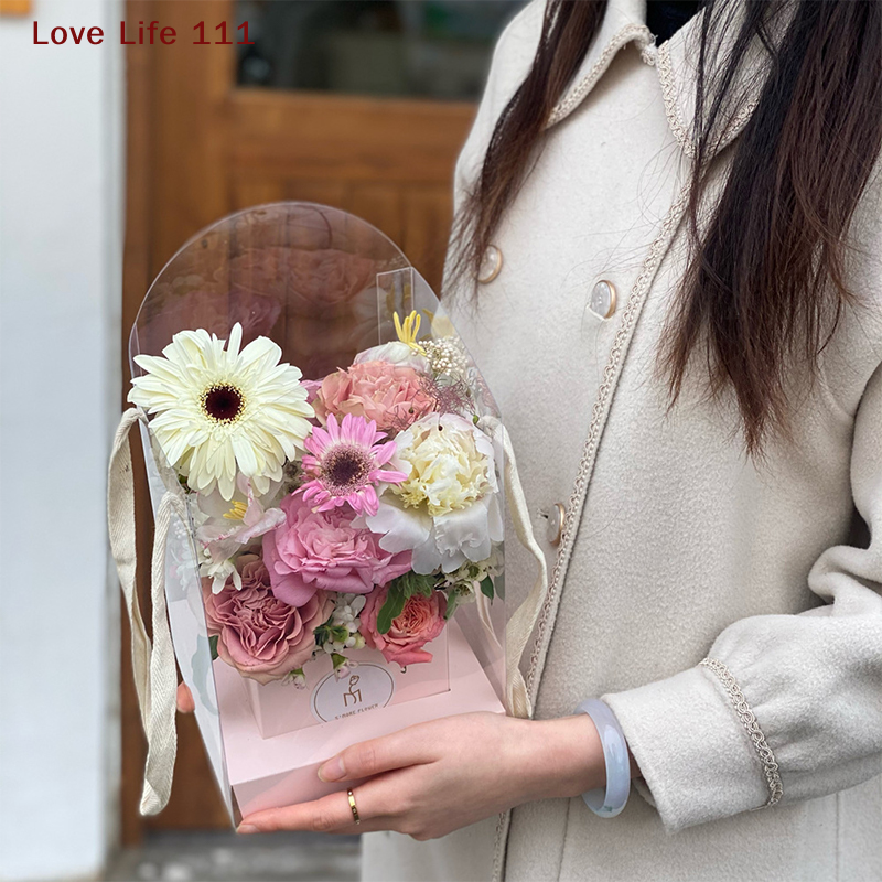 NewRose Flower Hand Packaging Box Waterproof Transparent Flower Art Arrangement Paper Box Portable Tote Florist Supplies Package