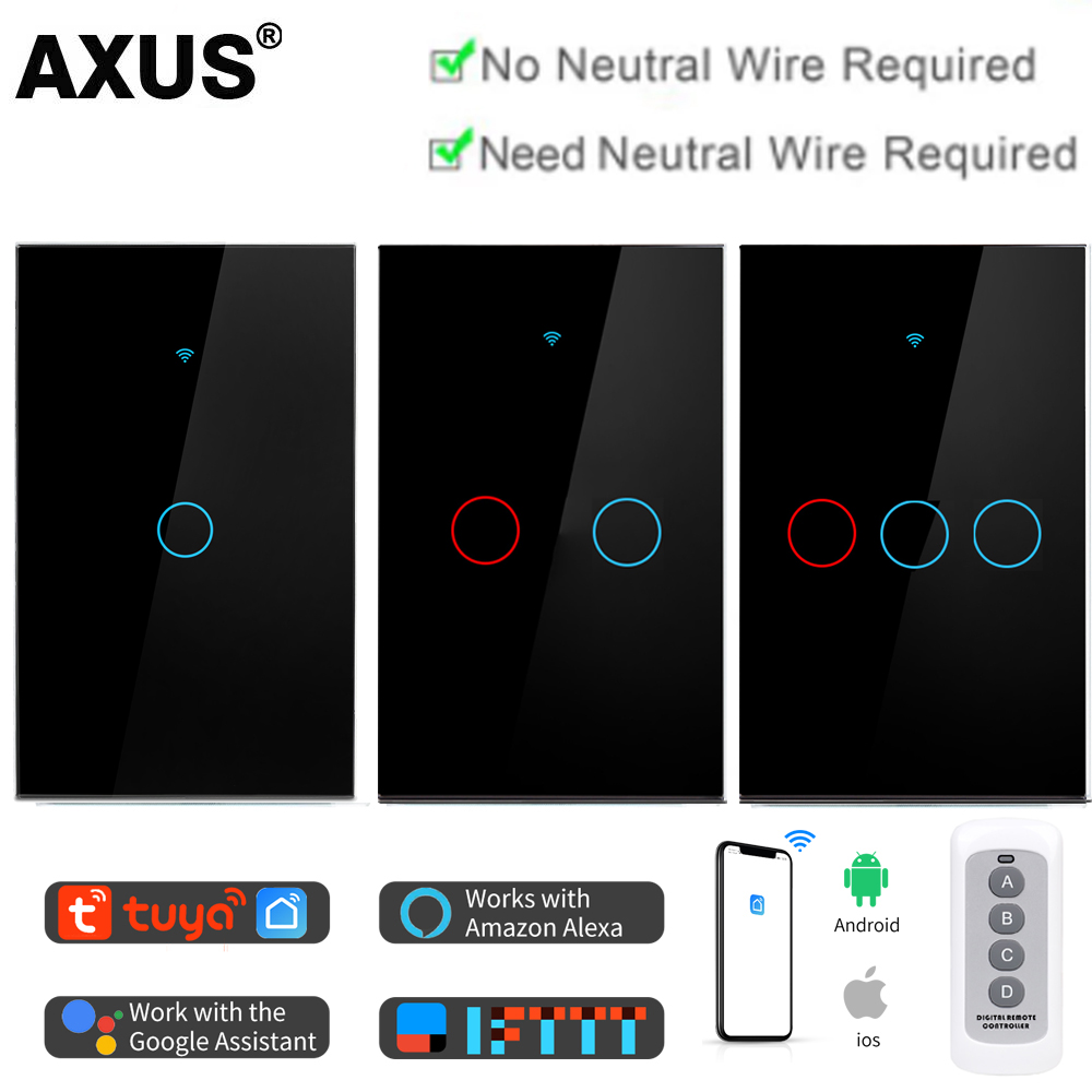 AXUS RF433 Remote Control Smart Life Support Alexa,Google Home Tuya WiFi Wall Touch Smart Light Switch With Neutral/No Neutral lightify