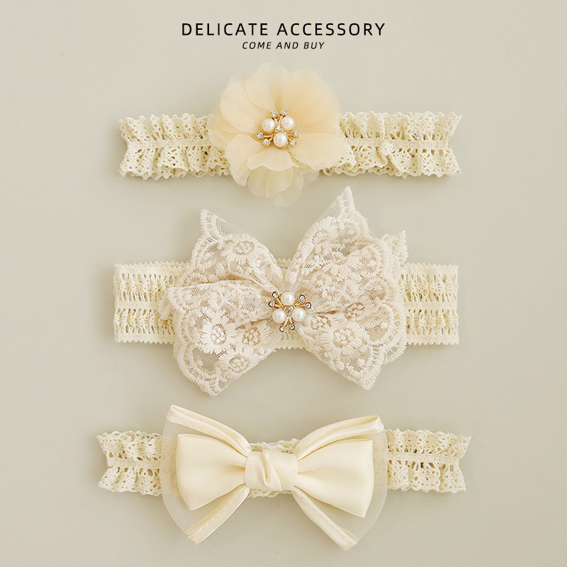 Summer White Lace Bow Baby Headband Hair Accessories Infant Party Toddler Girl Jacquard Headbands Barrette Newborn Photo Props