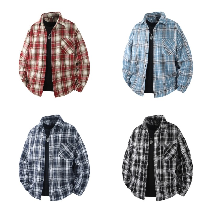Spring and Autumn Outdoor Fashion Trendy Checkered Shirt Comfortable Trendy Versatile Breathable Men's Trendy Long Sleeve Jacket