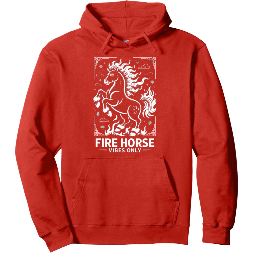 Fiery Luck Awaits Chinese New Year Fire Horse 2026 Pullover Hoodie Festival Celebration Costumes Men Women Fashion Sweatshirt