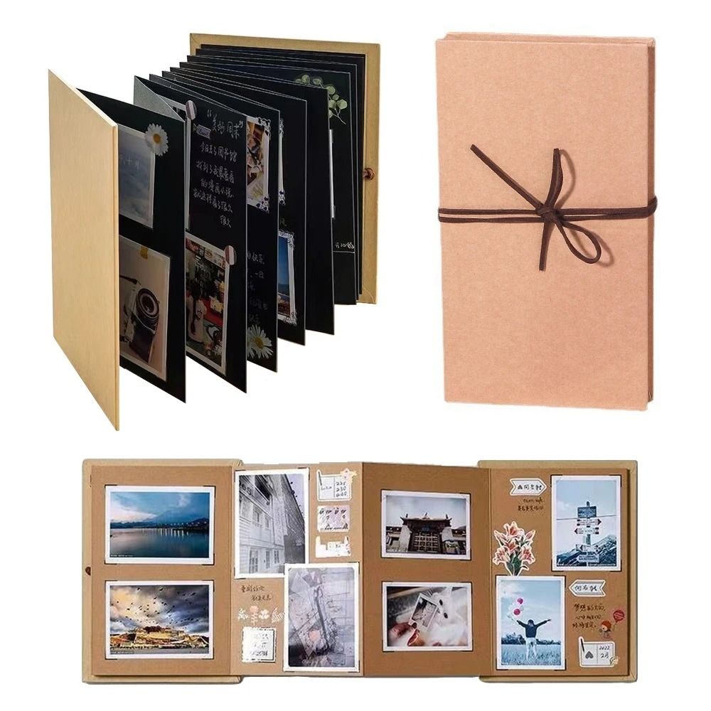 10 pages accordion folding diy small photo album This kraft paper growing souvenir book Creative folding type