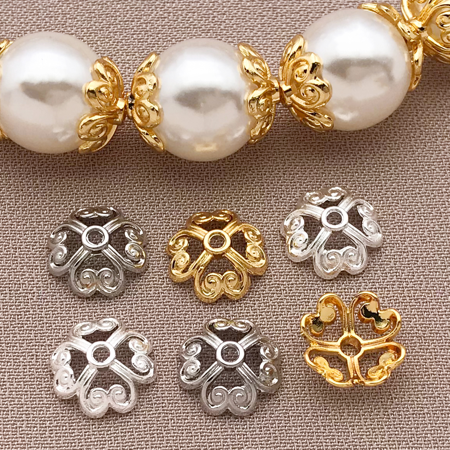 Mixed 10/20pcs 18K copper plated true gold thick silver white gold clover flower hat, DIY jewelry making accessories