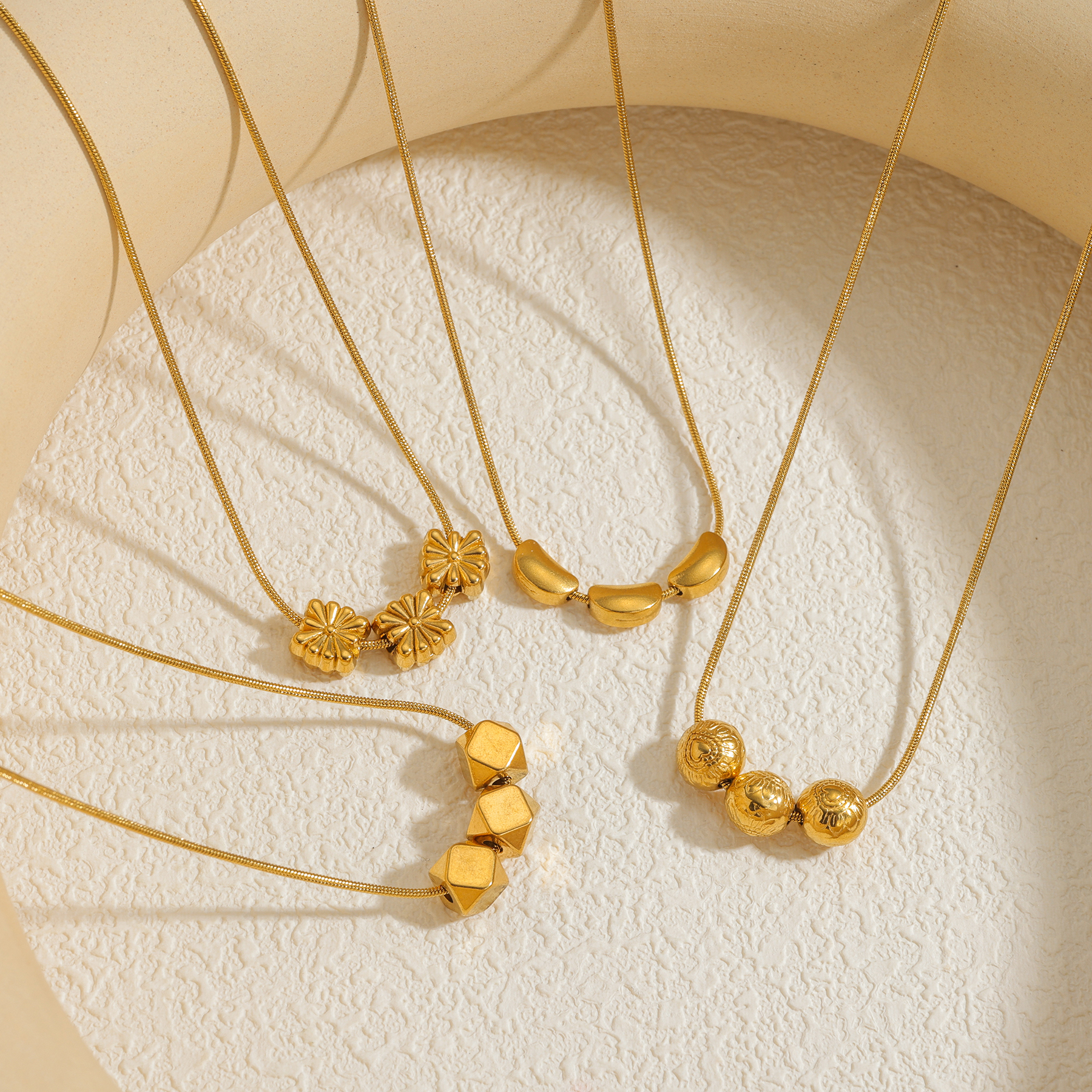 Kissmoon Trendy Exquisite Flower Geometric Element Stainless Steel Gold Color Necklace For Women Girls Daily Wear Festival