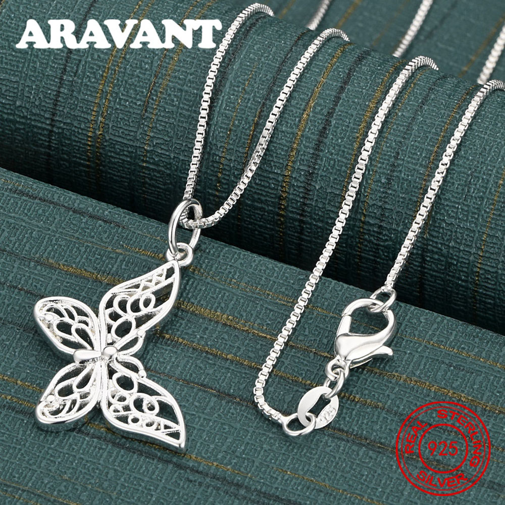 925 Sterling Silver Hollow Butterfly Pendant Necklace Daily Accessories Women'S Simple And Elegant Jewelry