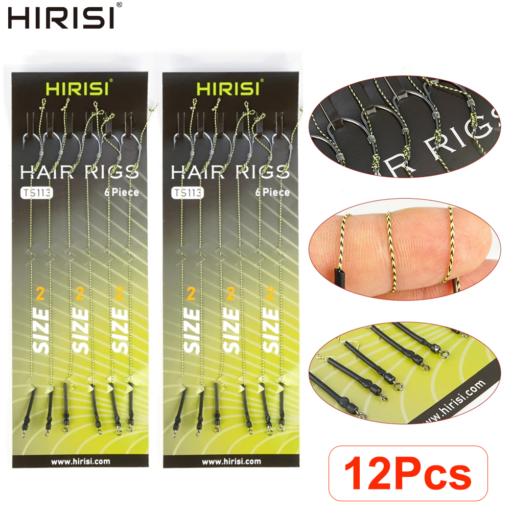 Hirisi TS113 12Pcs Carp Fishing Ready Made Hook Link Tied Rigs Durable Terminal Tackle Fishing Accessories for Coarse Angling