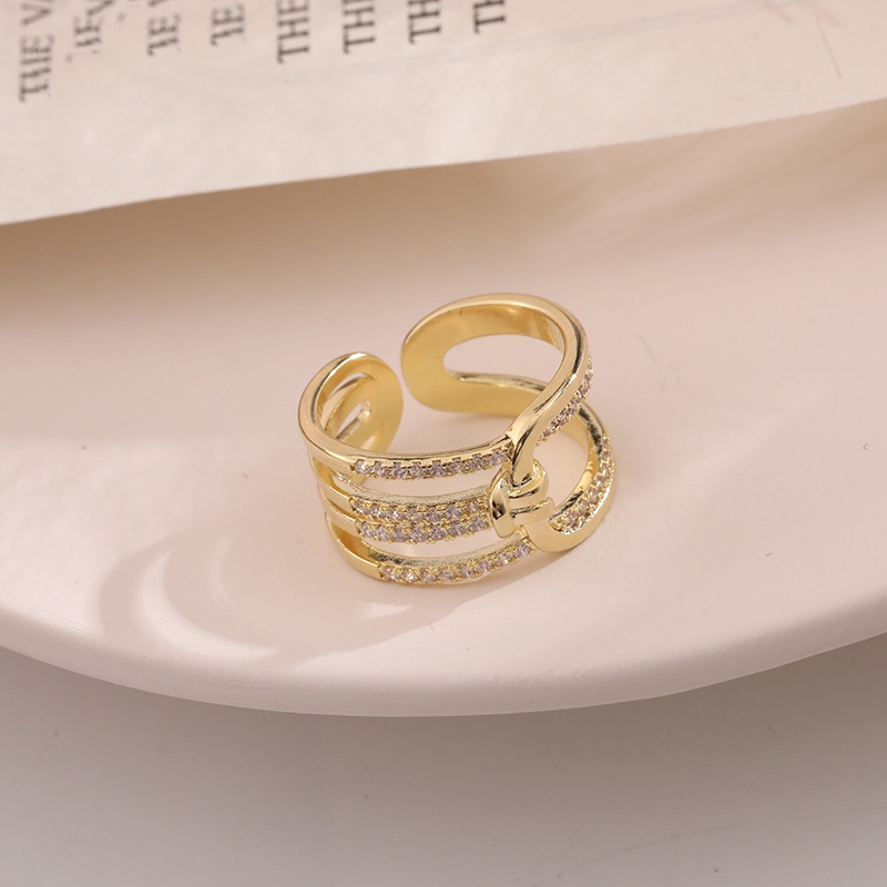 Light Luxury Niche Design High-end Cool Style Copper Zircon Gold-plated Ring Simple Adjustable Ring Ring For Women