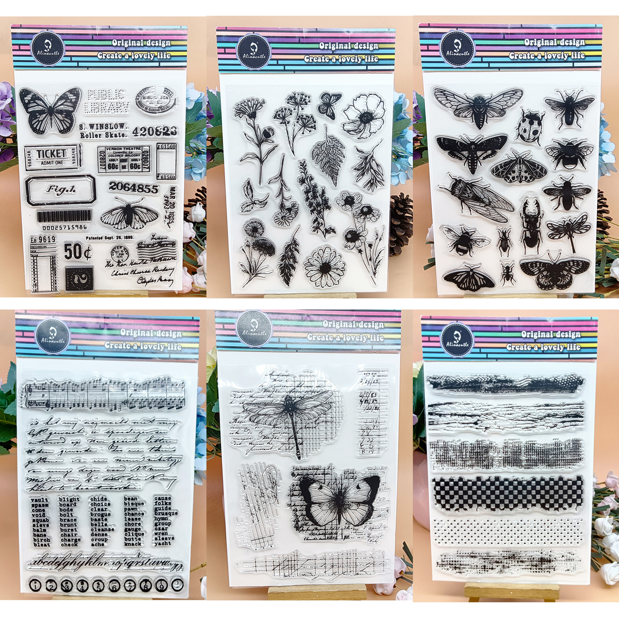 1pc Background Clear Stamp, Butterflies/Flowers/Musical Notes Silicone Clear Stamps for Paper Craft Handmade Card Making DIY