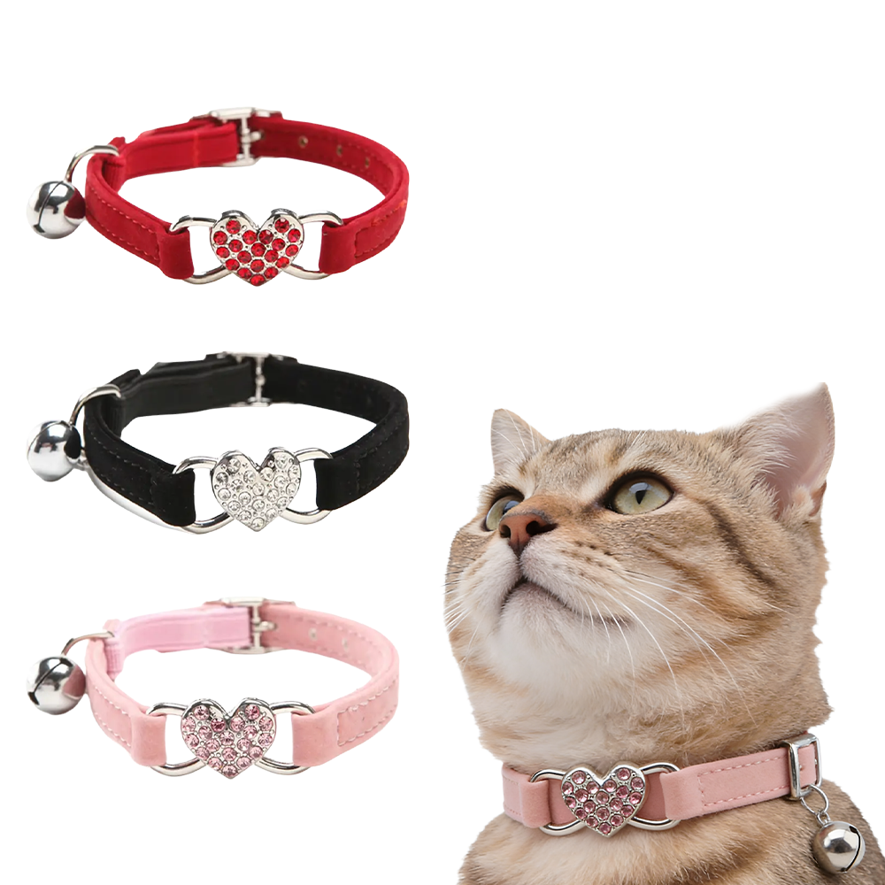 Pet Cat Collar with Bell, Fashion Small Dog Adjustable Collar, Heart Shape Easy Wear Cat Collar, 1PC