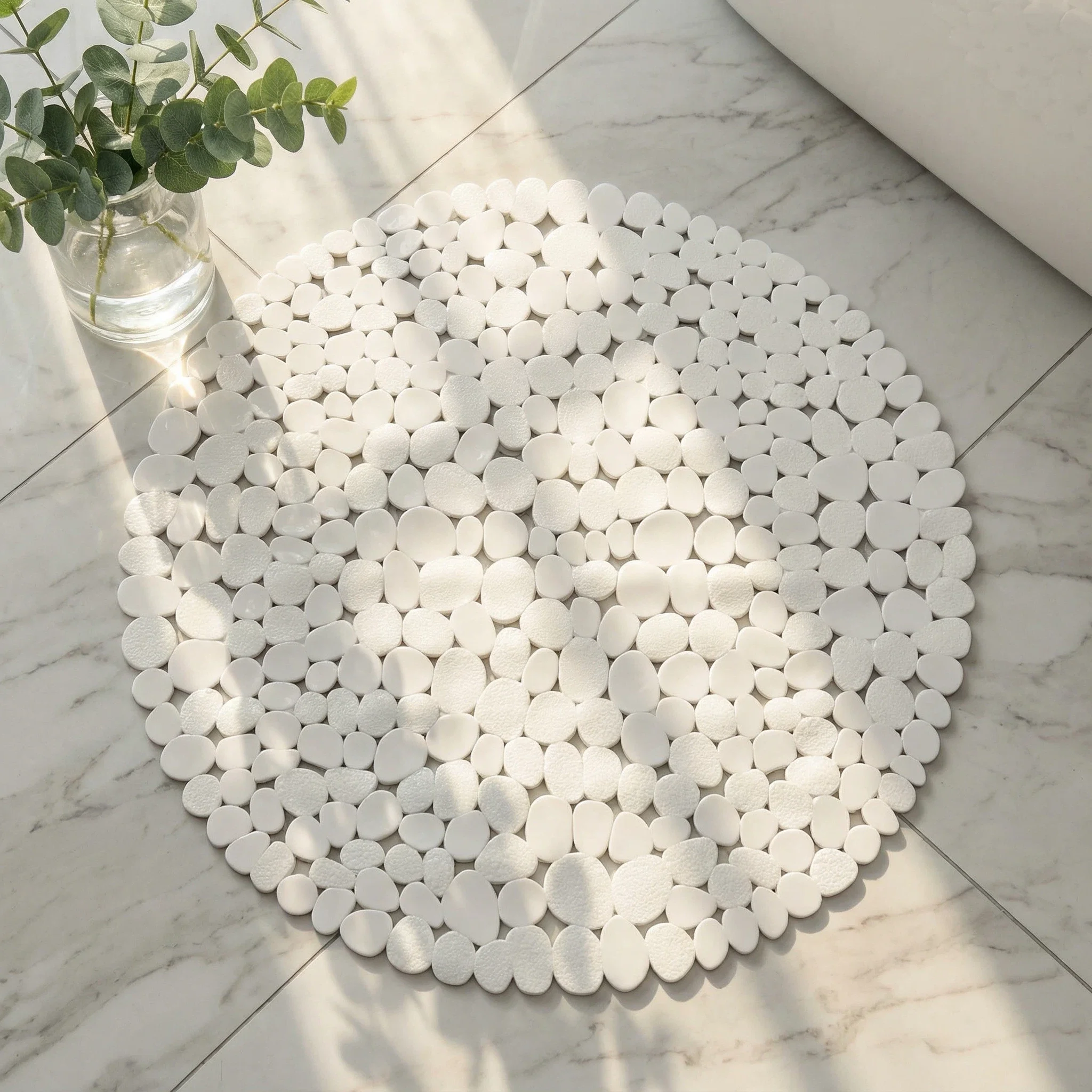 1PC Round Pebble Shaped Shower Pad 55x55cm Anti-Slip Bathtub Mat with Drainage Holes for Shower Rooms and Bathroom Floors