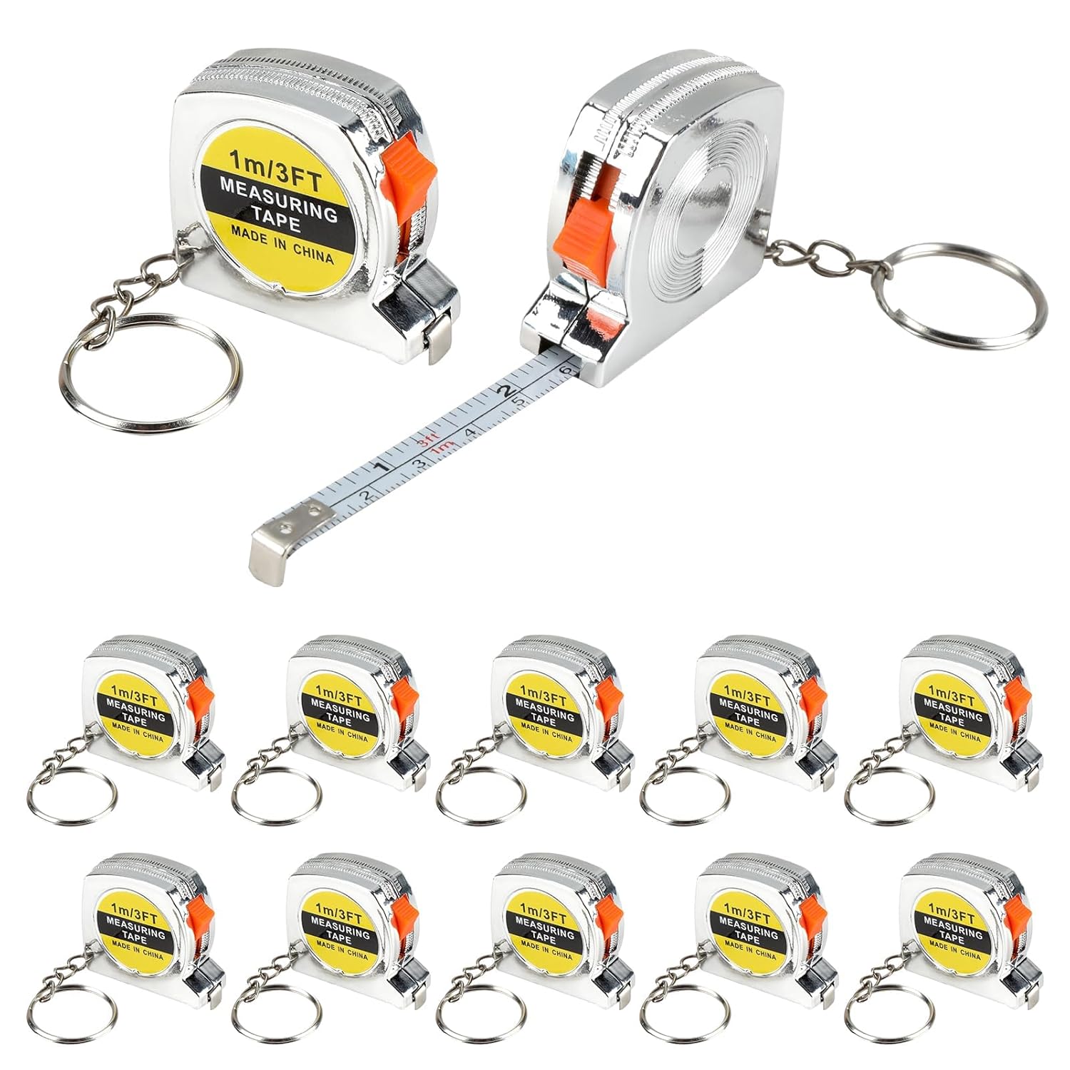 12 Pack 3ft Mini Tape Measure Keychain, Sliver Portable Retractable Small Tape Measure with Slide Lock, Construction Party Favor