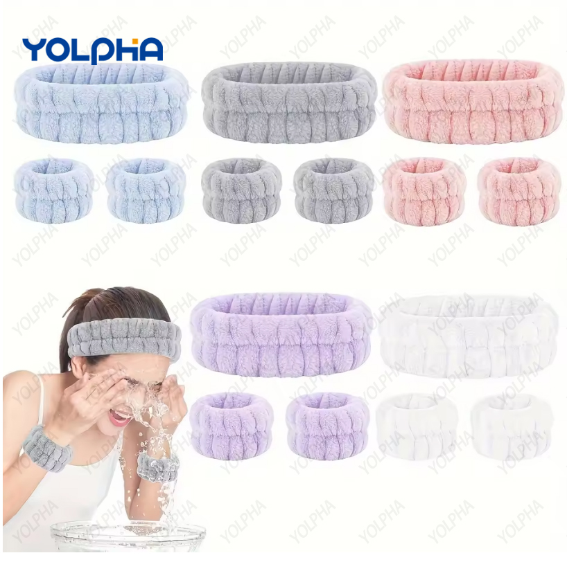 Sports Headband Wristband Set for Women Soft Fuzzy Adjustable Elastic Fitness Yoga Gym Skincare Makeup Face Wash Spa Sweatbands