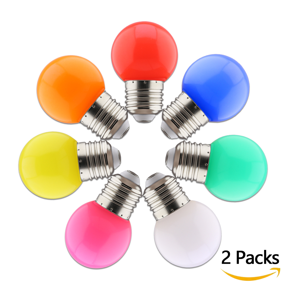 2pcs/lot 1W Colorful LED Bulb E27 220V Lamp Red Yellow Blue Green Pink Orange White Christmas Wedding Night Light For Bedroom