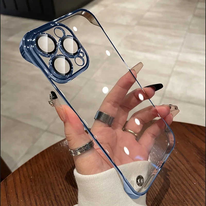 Premium Luxury Borderless Clear Phone Case for IPhone 17 16 15 14 13 12 Pro Max Shockproof Electroplated Ultra Thin Bumper Cover