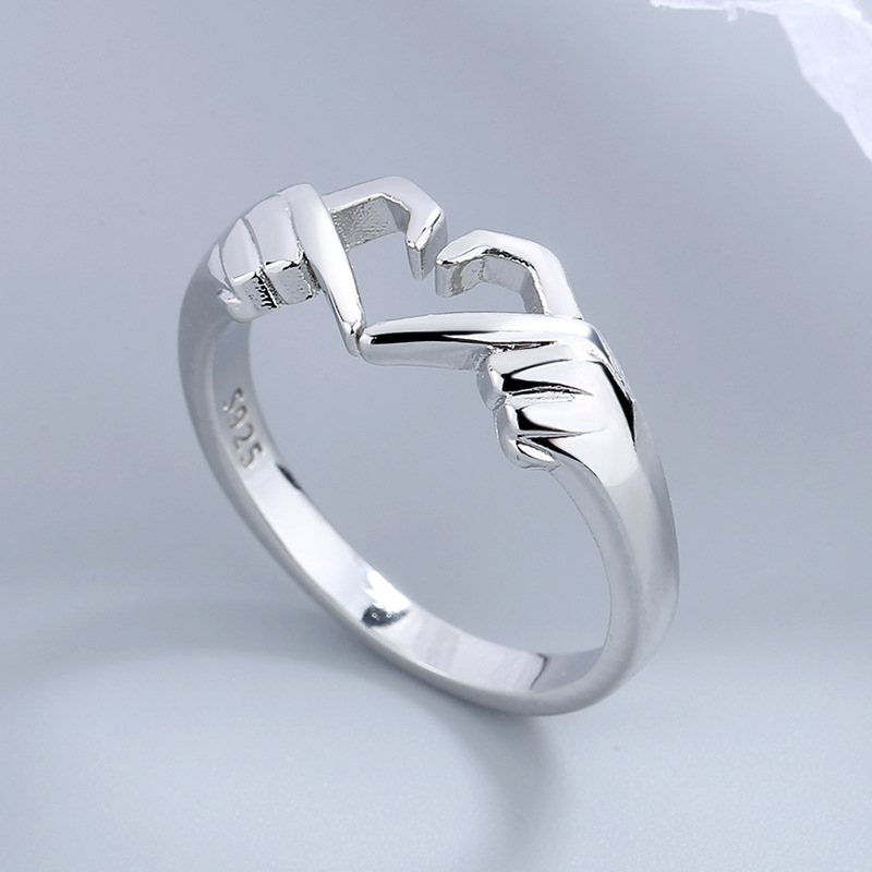 Romantic Love Hand with Heart Shaped Ring For Women Men Couple Silver Color Adjustable Finger Rings Wedding Party Jewelry