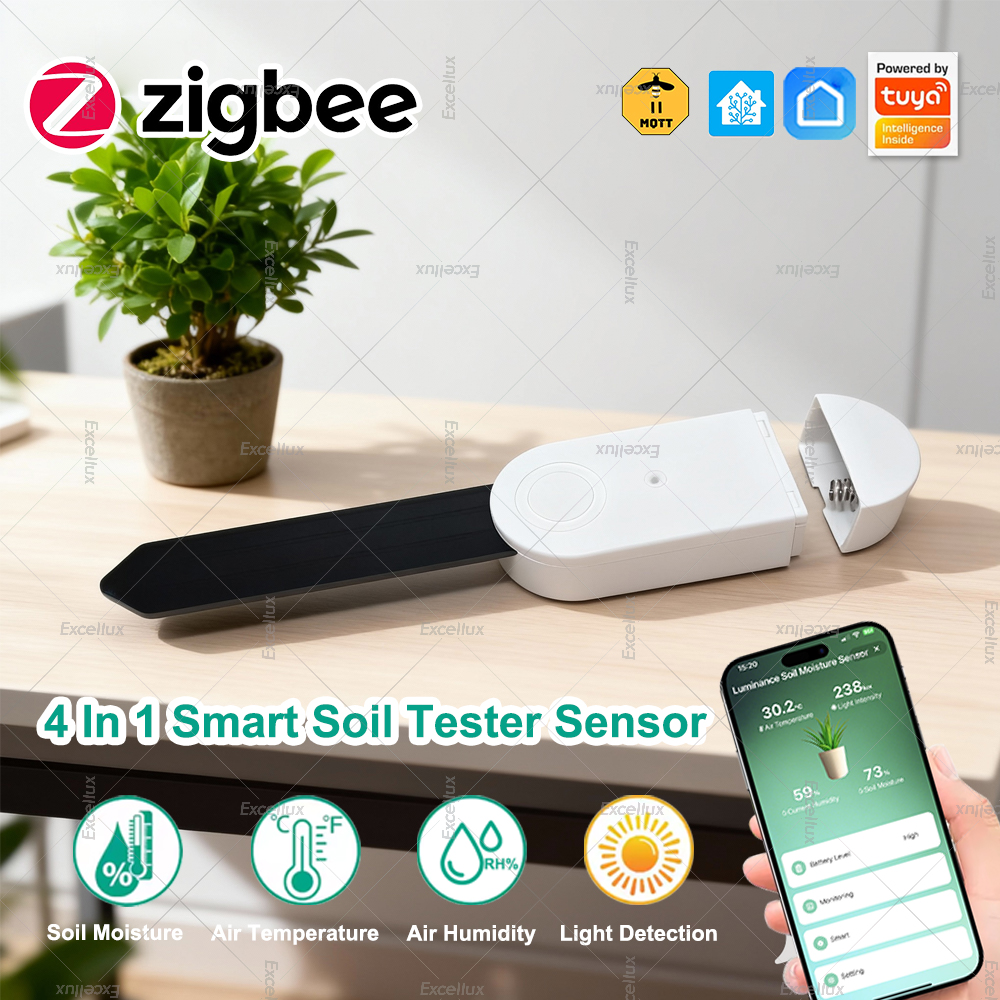 4-In-1 Zigbee Soil Moisture Sensor Humidity Meter Temperature Tester illuminance Detector Works With Tuya Smart Life Z2MQTT Hub