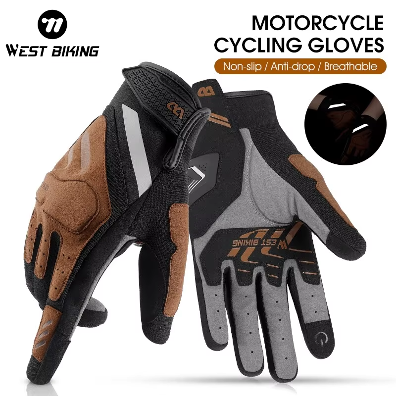 WEST BIKING Motorcycle Bicycle Gloves Touch Screen Full Finger MTB Road Bike Mitts Men Women Gym Wear-Resistant Sport Equipment
