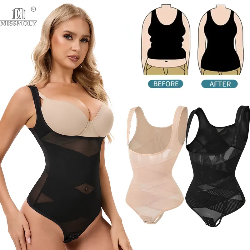 Mesh Thongs Bodysuit Shapewear Women Seamless Full Body Shaper Waist Slim Tummy Control Underwear Flat Belly Underbust Corset