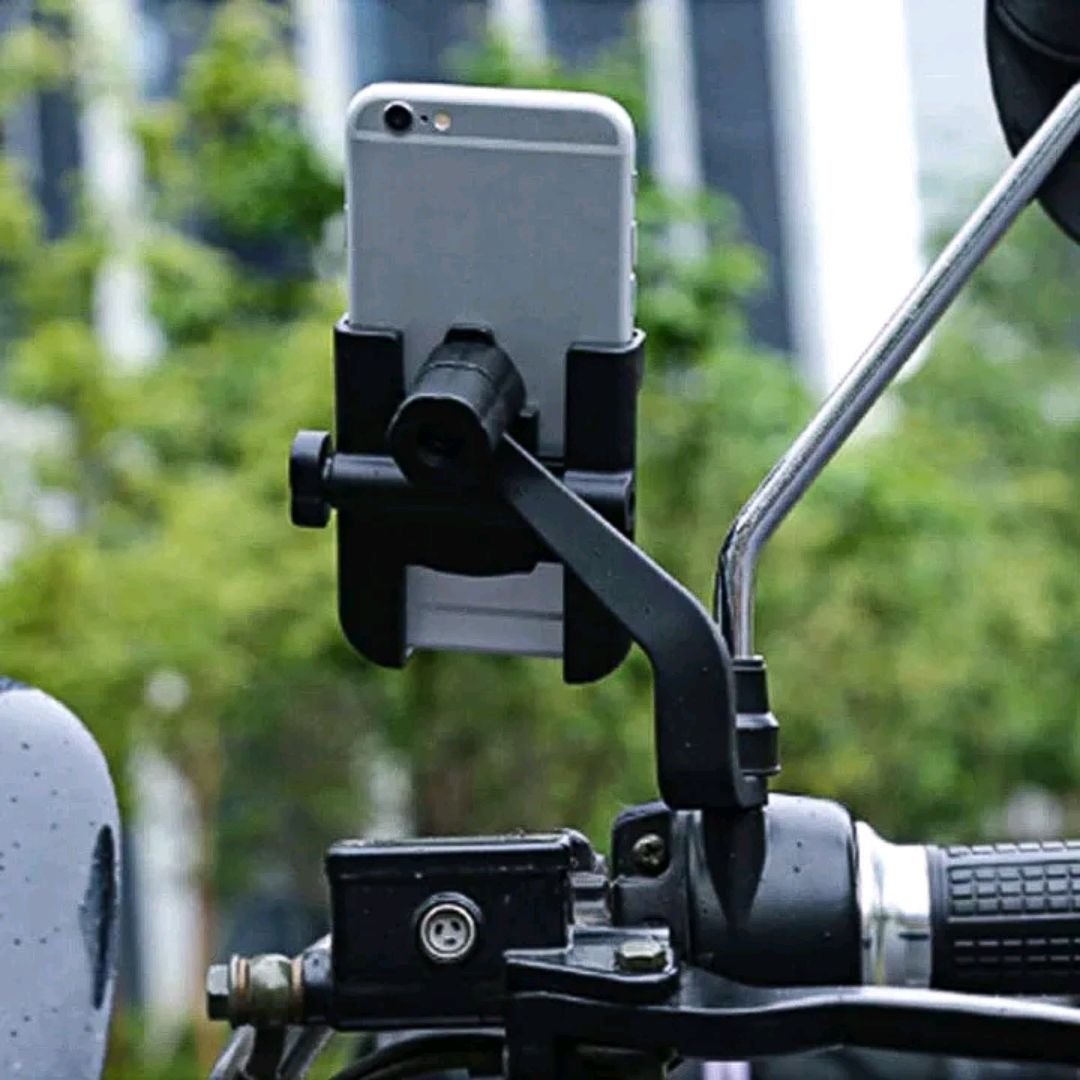 C-2 Metal Motorcycle Mobile Holder - Rearview Mirror Mount Anti-Shake Bike Phone Bracket - 360 Degree Adjustable Stand for Heavy Bikes & Scooters