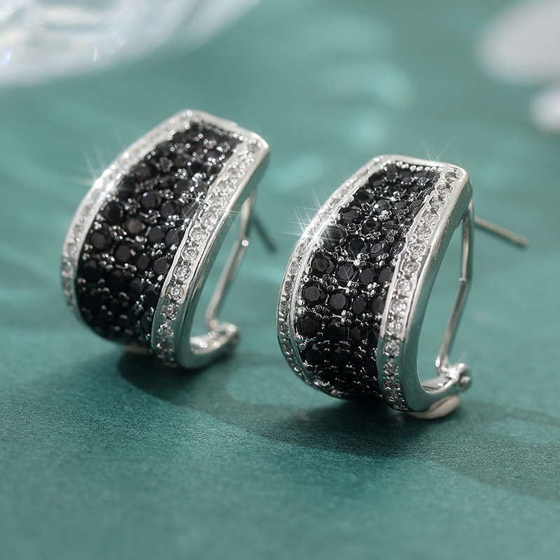 Two Tone Black And White Zircon Geometric Earrings For Women Fashionable Design Sense Popular Jewelry Accessories