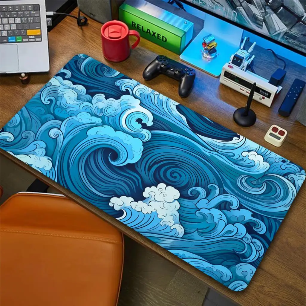 Japanese Blue Waves Mouse Pad Desk Mat Art XXL Gaming Mouse Pads office Mousepad 900x400 Nature Table Mat Accessories