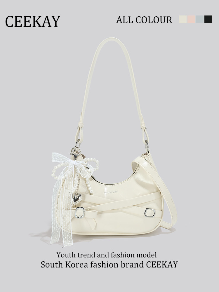 CEEKAY Korean Style Mini Hobo Bag, Lace Bow & Heart Pendant Shoulder Bag, Perfect for Daily & Dating Shoulder Bag Hand Bag