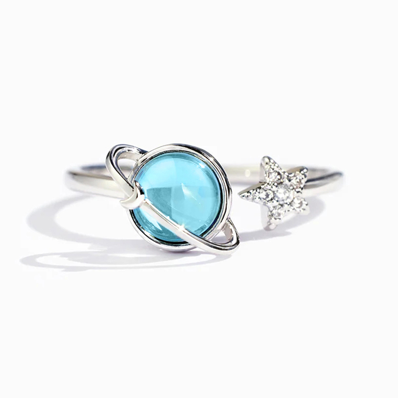 Huitan Newly Designed Blue Planet Star Women Rings Exquisite Anniversary Silver Color Charming Female Rings Fashion Jewelry