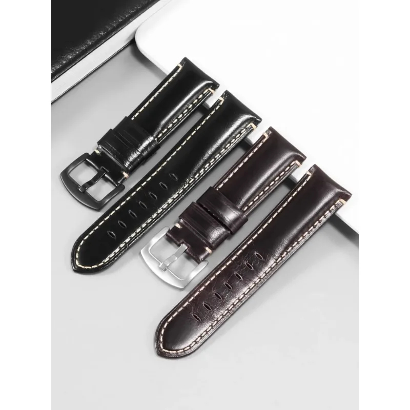 Suitable for Panerai Seiko Tissot Casio Tudor Rolex Vintage Leather Watch with Flat Mouth 24mm