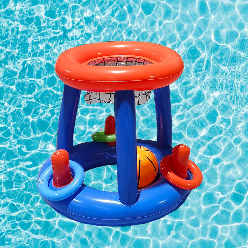 Inflatable Water Basketball & Ring Toss Game for Kids, Pool Beach Outdoor Toys with 3 Rings+1 Ball, Family Interactive Toys