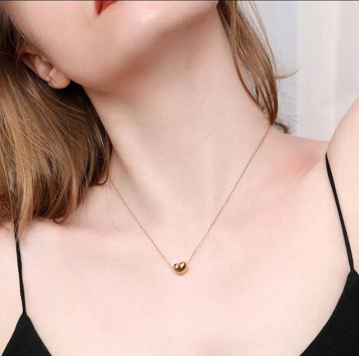 Charms Korean Puffy Heart Pendant Necklace | Dainty Gold Chain | Elegant Everyday Fashion Jewelry for Women