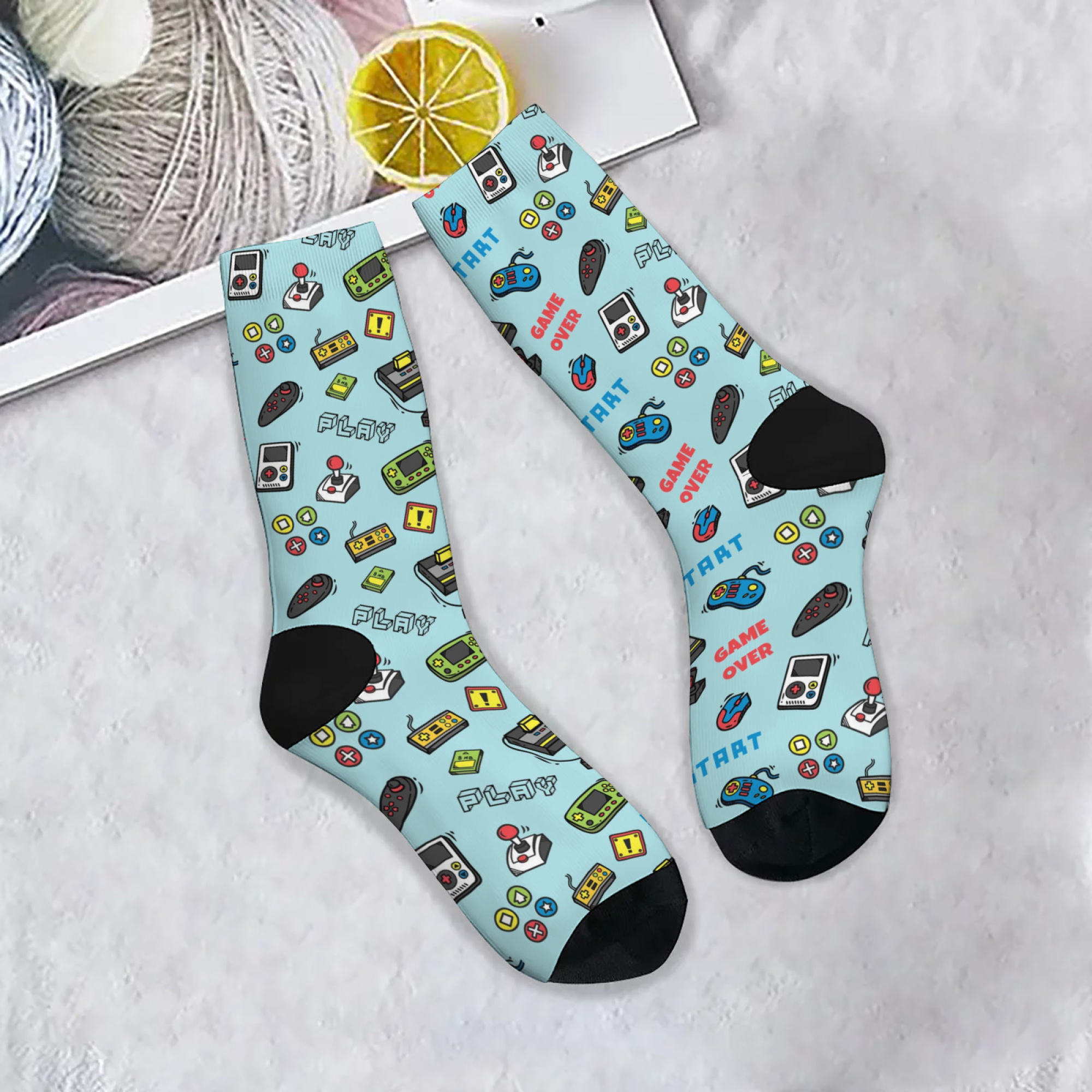 1 Pair Novelty Trendy Fashion Game Console Pattern Warm Men Mid-Calf Socks Playful Style Comfortable Stylish for Game Lovers