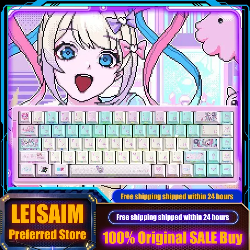 Anime Cute Keycaps Needy Streamer Overload Rain Themed Mechanical Keyboard PBT Custom Keycap PC Gaming Keyboard Accessories Gift