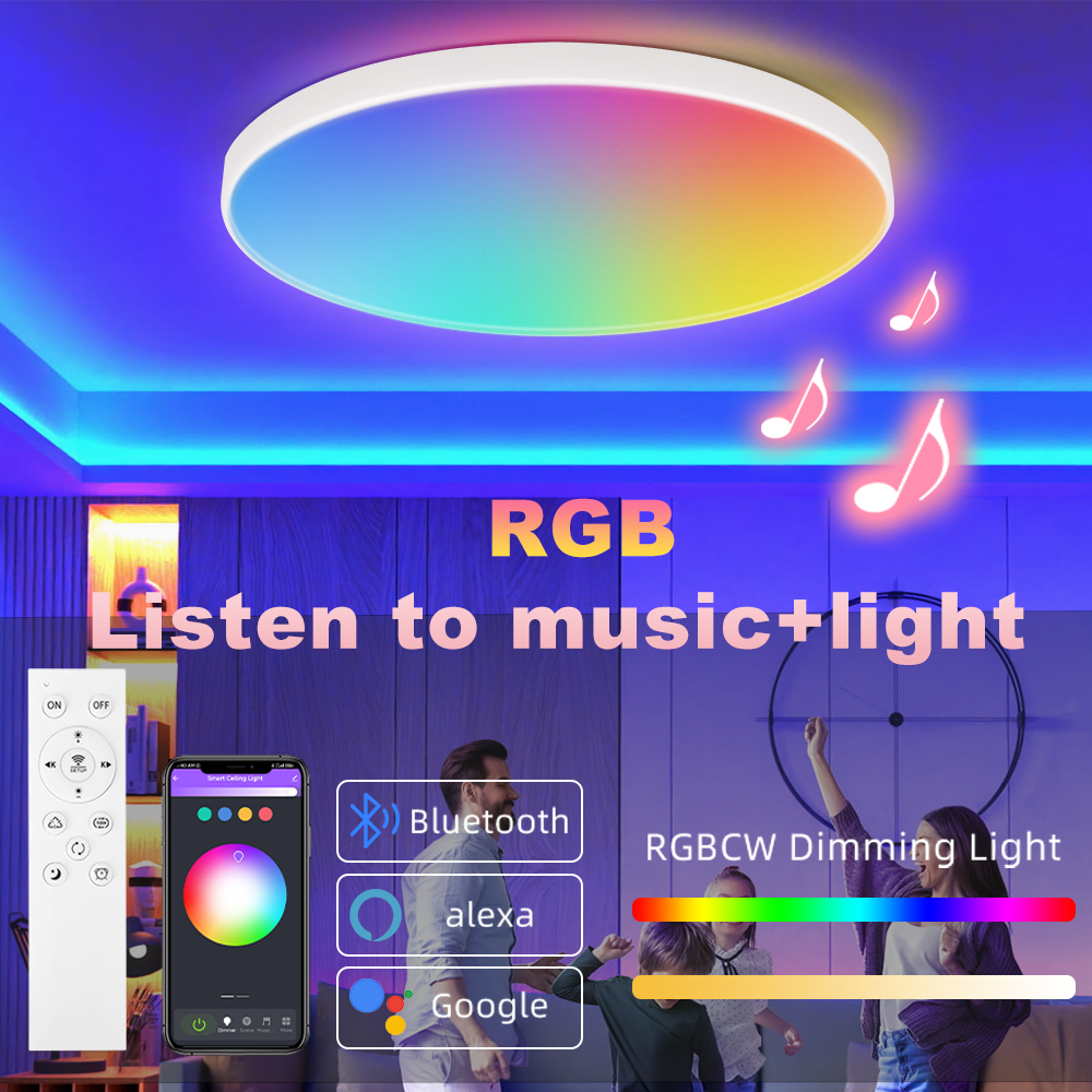 RGB Smart LED Ceiling Lamp 24W 220V Circular Ambient Lamp LED Interior Home Decorative Light Bluetooth Ceiling Lamp Living Room lightify