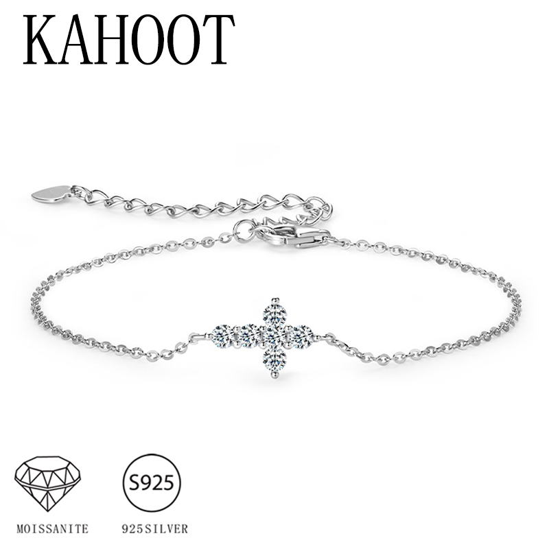 S925 Silver 0.6 Carat Moissanite Cross Bracelet Fashion Classic Versatile European and American Style Simple Party Daily Wear