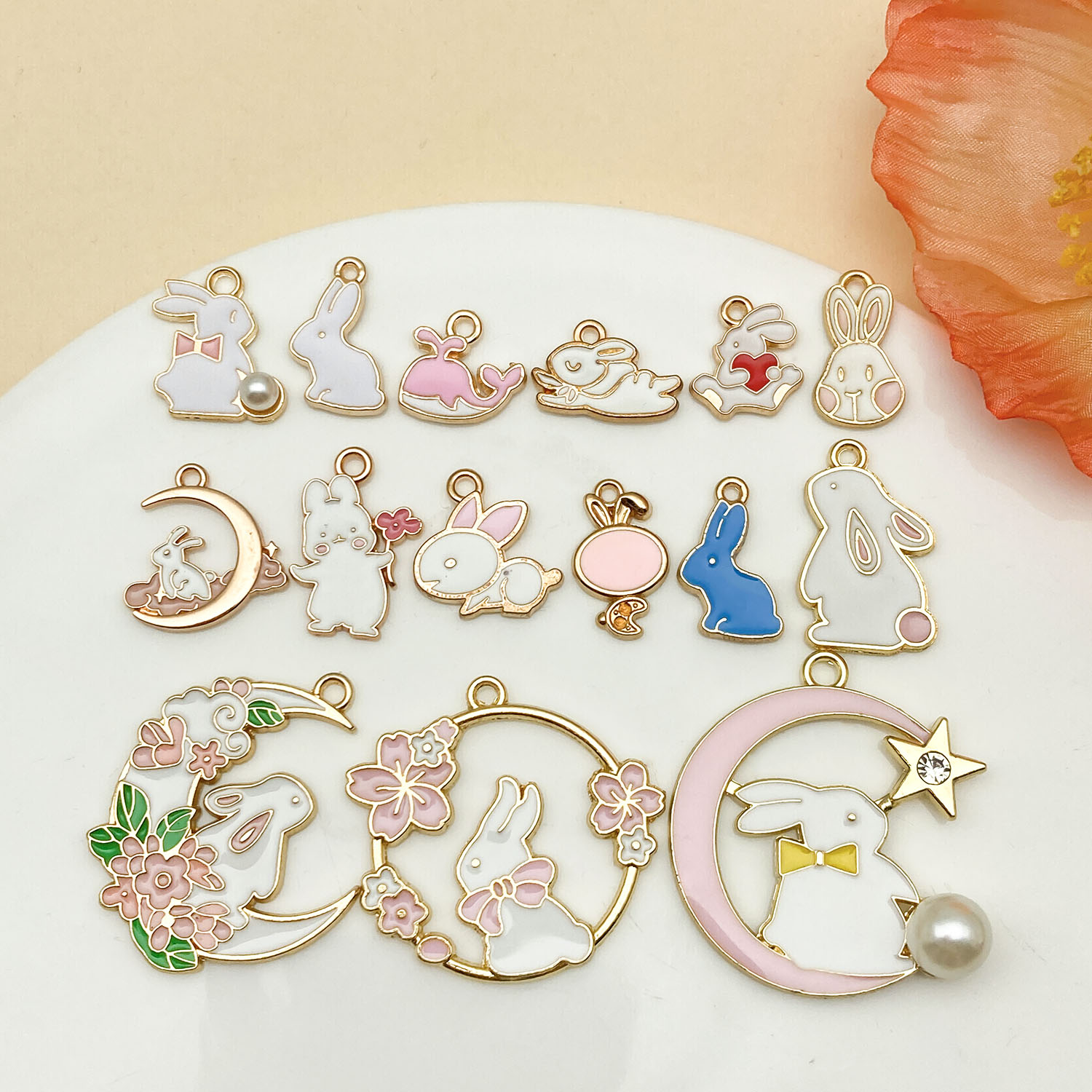 10/15pcs Enamel Mini Rabbit Charms for Necklaces Pendants Earrings Cute Animal Handmade DIY Jewelry Making Accessories