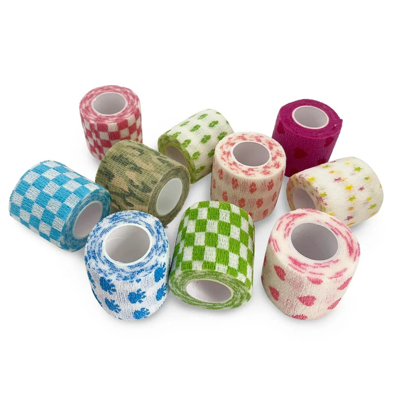 1/6/10 pcs Printed motion Self Adhesive Elastic Bandage Colorful Sports Wrap Tape for Finger Joint Knee First Aid Kit Pet Tape