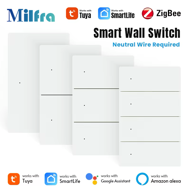 Milfra Tuya Smart Wifi/Zigbee Switch Remote On Off Light Gray Switch Support Voice Control Alexa Home Work With Homekit lightify