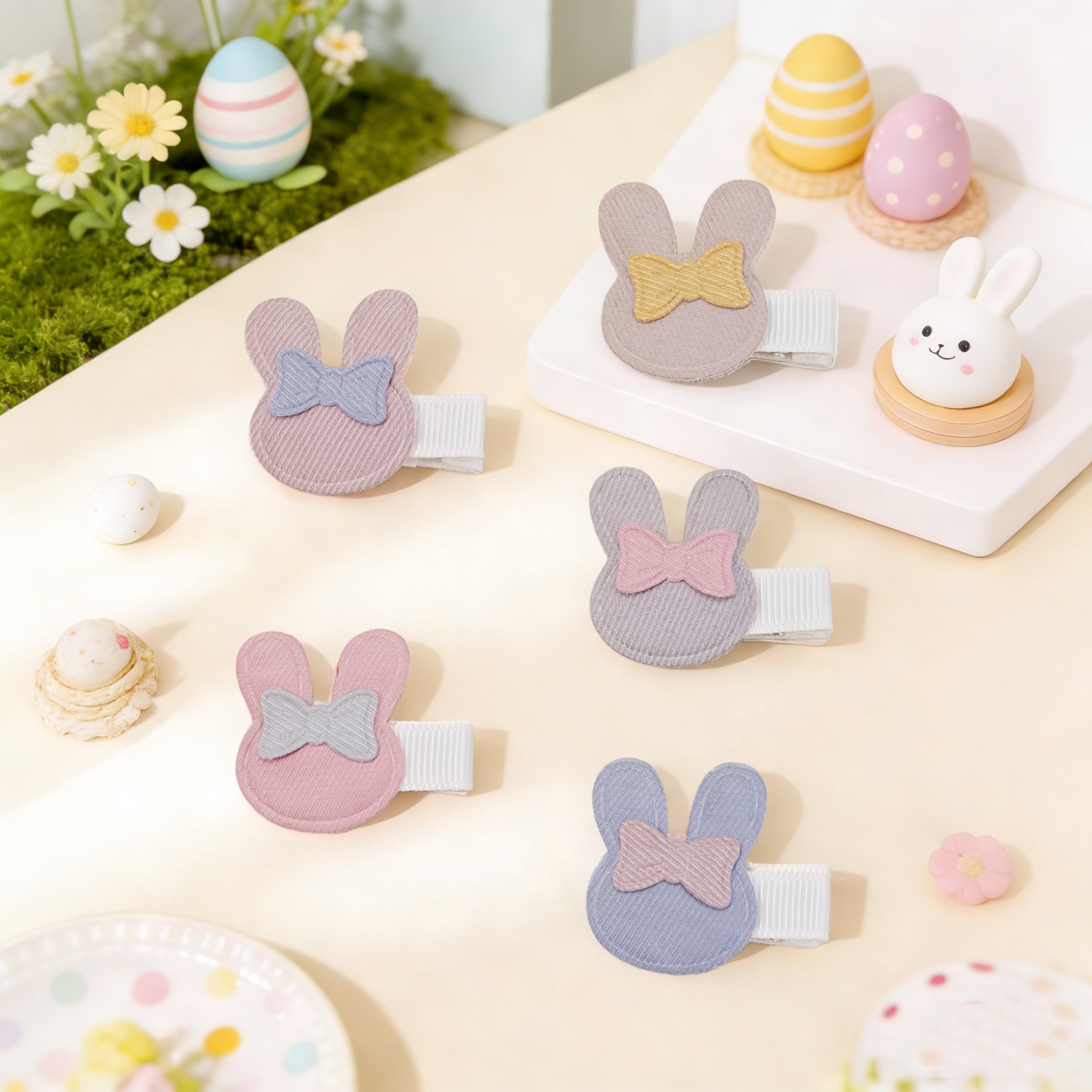 5Pcs/Lot Cute Cartoon Baby Rabbit Hair Clips for Kids Girls Handmade Fully Lined Hairpin MiNi Barrettes Hair Accessories