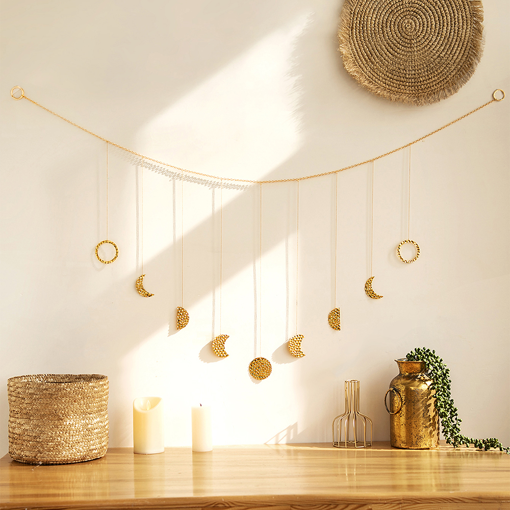 Moon Phase Metal Wall Decor Nordic Aesthetic Room Decoration Gold Metal Garland Art Garden Decoration Nursery Bedroom